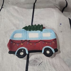 Festive Red Ceramic Van Soap Dish Decor